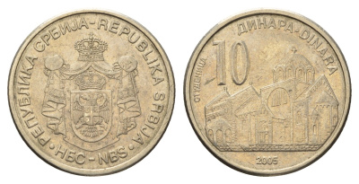 Сербия 10 динаров 2005 KM 41 медь цинк никель 4695-317