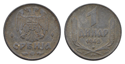 Сербия 1 динар 1942 год-тип KM 31 цинк 4694-1126