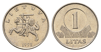 Литва 1 лит 1998 KM 111 медно-никель 4695-421