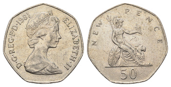 Великобритания 50 пенсов 1981 Елизавета II (1952-2022) KM 913, Spink 4223 (H1) медно-никель 4692-326