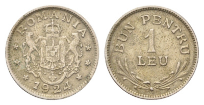 Румыния 1 лей 1924 Фердинанд I (1914-1927) KM 46 медно-никель 4705-767