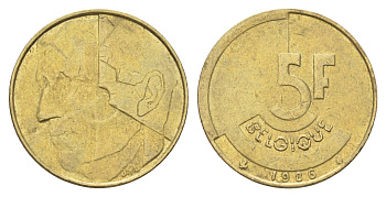 Бельгия 5 франков 1986 Belgique, Бодуэн I (1951-1993) KM 163 медь алюминий никель 4706-157
