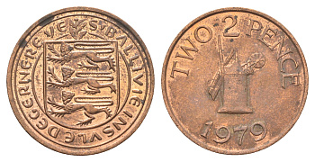 Гернси 2 пенса 1979 Елизавета II (1952-2022), ветряная мельница KM 28 бронза 4703-1151