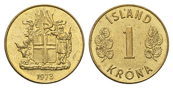 Исландия 1 крона 1973 KM 12a никель латунь UNC 4695-535
