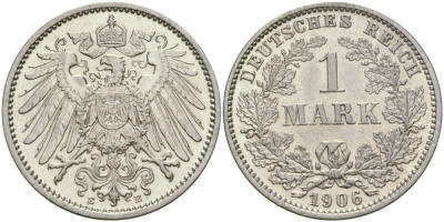Германия 1 марка 1906 E Weege 18, J. 17, KM 14 серебро aUNC 413-5733