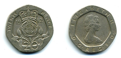 Великобритания 20 пенсов 1982 Елизавета II (1952-2022) KM 931, Spink 4230 (G1) медно-никель 4110-954