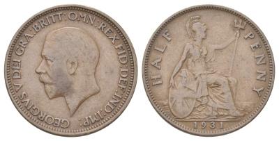 Великобритания 1/2 пенни 1931 Георг V (1910-1936) KM 837, Spink 4058 бронза 4707-1045