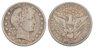 США 1/2 доллара (50 центов) 1914 S, 50 центов Барбера KM 116 серебро    5010-1731