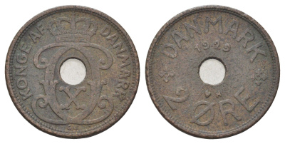Дания 2 эре 1929 N, Кристиан X (1912-1947) KM 827 бронза 4701-745