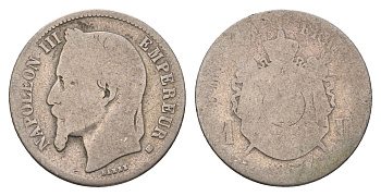 Франция 1 франк 1867 BB, Наполеон III (1852-1870) KM 866.2 серебро 51-1725