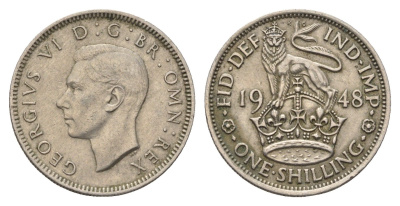 Великобритания 1 шиллинг 1948 Георг VI (1936-1952), Английский герб KM 863, Spink 4105 медно-никель 4695-711