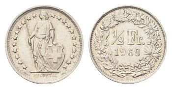 Швейцария 1/2 франка 1969 B KM 23a медно-никель 4705-869