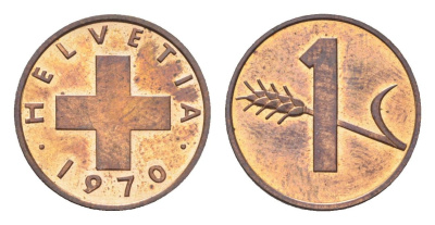 Швейцария 1 раппен 1970 KM 46 бронза UNC 4708-254
