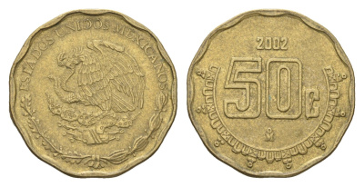 Мексика 50 сентаво 2002 KM 549 алюминиевая бронза 4664-764
