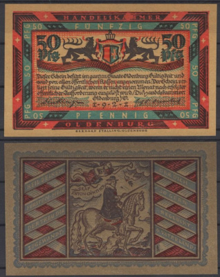 Ольденбург 50 пфеннигов 1921 Grabowski 1017.1-5/6 бумага UNC (пресс) 8601-13-2-2