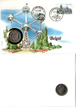 Бельгия 10 франков 1971 в конверте с маркой (КПД - Конверт первого дня Гашения) KM 156 никель UNC 9005-50