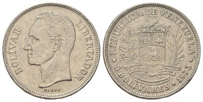Венесуэла 5 боливаров 1973 Симон Боливар Y 44 никель 4183-1133