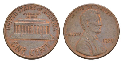 США 1 цент 1989 Авраам Линкольн KM 201b цинк плакированная медью 4649-1244