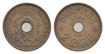 Дания 2 эре 1939 N, Кристиан X (1912-1947) KM 827 бронза 4701-916