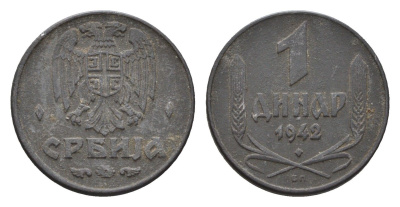 Сербия 1 динар 1942 год-тип KM 31 цинк 26-563