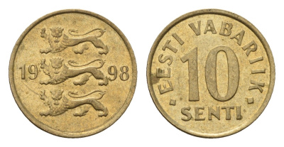 Эстония 10 сентов 1998 KM 22 латунь 4696-229