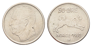 Норвегия 50 эре 1960 Улаф V (1957-1991) KM 408 медно-никель UNC 4706-936