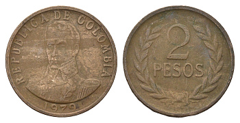 Колумбия 2 песо 1979 Симон Боливар KM 263 бронза 4698-736
