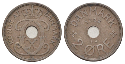 Дания 2 эре 1928 N, Кристиан X (1912-1947) KM 827 бронза 4701-716