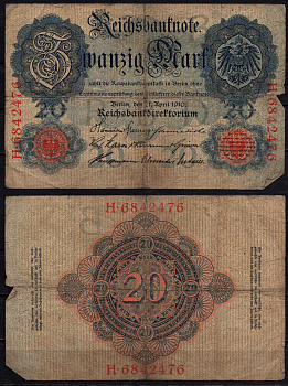 Германия 20 марок 1910 Pick 40 b бумага 6293-33-1-1