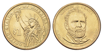 США 1 доллар 2011 D, Президент США - Улисс Грант (1869-1877) KM 500 медь с марганцево-латунным покрытием UNC 4703-1156