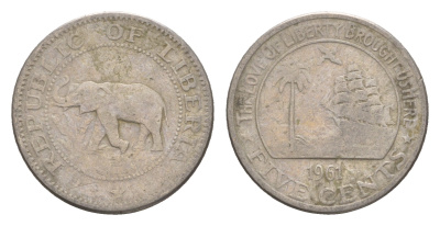 Либерия 5 центов 1961 KM 14 медно-никель 4659-462