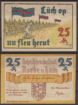 Норденхам 25 пфеннигов 1921 Mehl Grabowski 982.1-1/2 бумага UNC (пресс) 8613-29-3-1