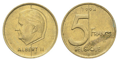 Бельгия 5 франков 1994 Belgique, Альберт II KM 189 алюминиевая бронза 4706-347