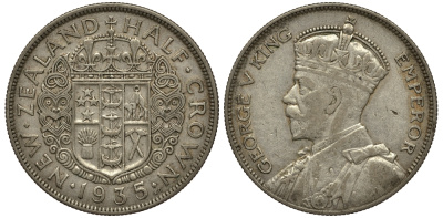 Новая Зеландия 1/2 кроны 1935 Георг V (1910-1936) KM 5 серебро 272-924