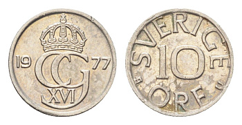 Швеция 10 эре 1977 Карл XVI Густав (1973- ) KM 850 медно-никель 4705-931