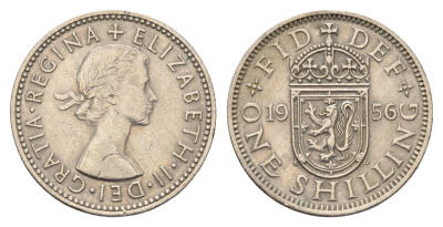 Великобритания 1 шиллинг 1956 Елизавета II (1952-2022), Шотландский герб KM 905, Spink 4148 медно-никель 4699-525