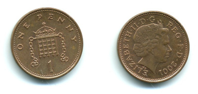 Великобритания 1 пенни 2001 Елизавета II (1952-2022) KM 986, Spink 4710 (B5) сталь плакированная медью 540-228