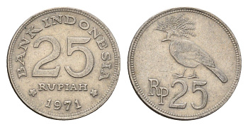 Индонезия 25 пупия 1971 венценосный голубь KM 34 медно-никель 4702-458