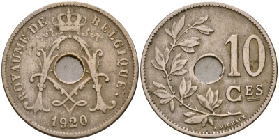 Бельгия 10 сантимов 1920 Король Альберт I (1910 - 1934) KM 85 медно-никель 183-246