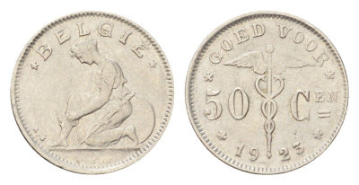 Бельгия 50 сантимов 1923 Belgie, Альберт I (1909-1934) KM 88 никель 4705-445