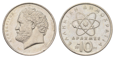 Греция 10 драхм 2000 Демокрит KM 132 медно-никель UNC 4707-527