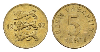 Эстония 5 сентов 1992 KM 21 латунь UNC 4694-1261