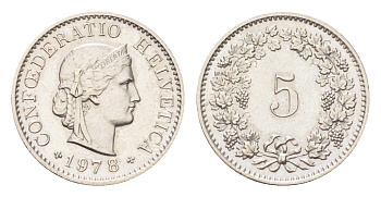 Швейцария 5 раппенов 1978 KM 26 медно-никель UNC 4705-1267