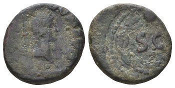 Римская Империя квадранс 81-96 Домициан, IMP DOM AVG, голова Минервы/S C в венке, Рим RIC 123 медь 1100-10-55