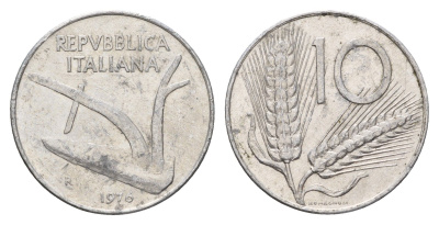 Италия 10 лир 1976 R, колосья KM 93 алюминий 4638-432