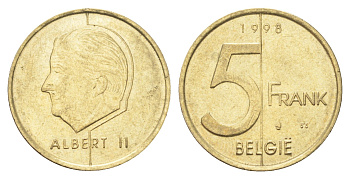 Бельгия 5 франков 1998 Belgie, Альберт II KM 190 алюминиевая бронза 4706-424