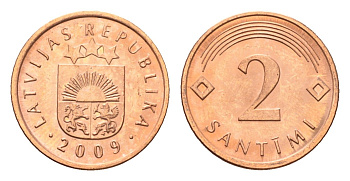Латвия 2 сантима 2009 KM 21 сталь плакированная медью UNC 4694-1034