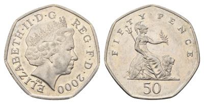 Великобритания 50 пенсов 2000 Елизавета II (1952-2022) KM 991, Spink 4610 (H8) медно-никель 4695-715