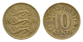 Эстония 10 сентов 1994 KM 22 латунь 4696-136