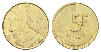 Бельгия 5 франков 1993 Belgie, Бодуэн I (1951-1993) KM 164 медь алюминий никель 4706-336